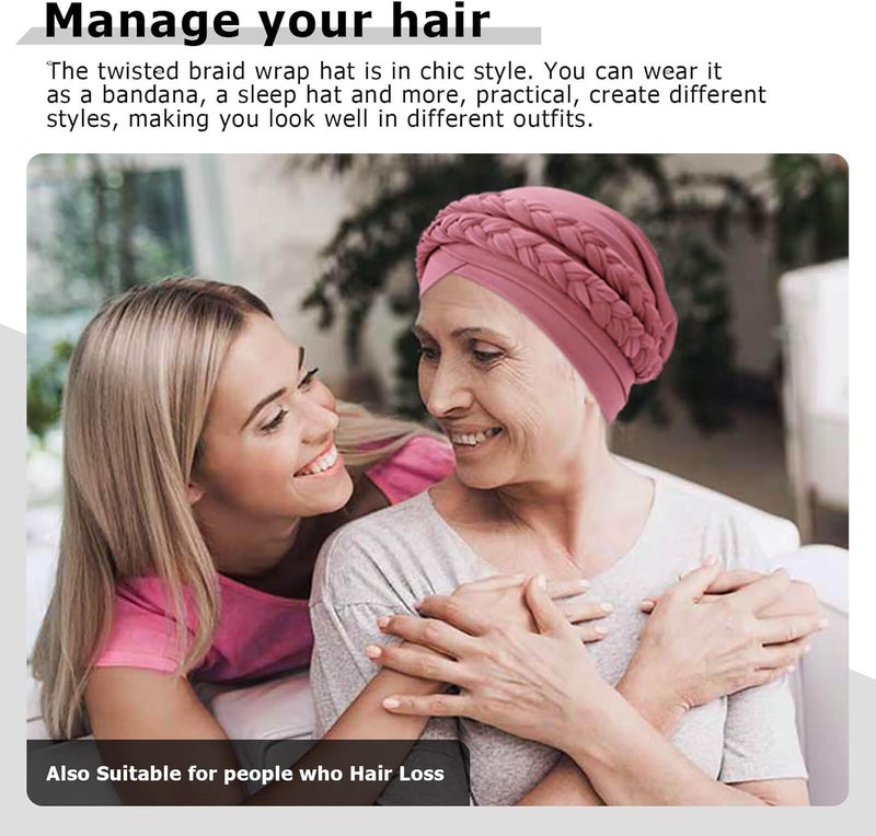 DRESHOW African Women Turban Caps Beanie Twist Headscarf Pre-Tied Double Twisted Braids Headwraps for Women Chemo Cancer Cap - Image 3